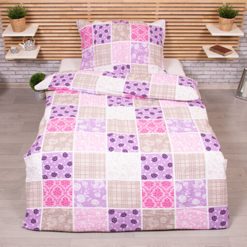 TP Krepové povlečení DELUXE 140x200+70x90 - Patchwork růžový