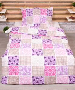 TP Prodloužené krepové povlečení 140x220+70x90 - Patchwork růžový