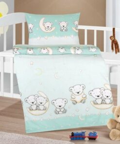 Bellatex Dětské bavlněné povlečení do postýlky Agáta Medvídek mentol