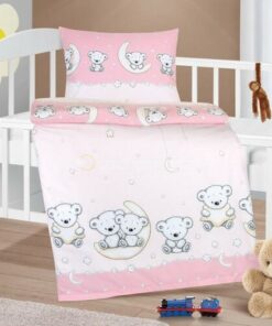 Bellatex Dětské bavlněné povlečení do postýlky Agáta Medvídek růžová