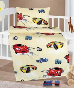 Bellatex Dětské bavlněné povlečení do postýlky Agáta Závodní auta žlutá